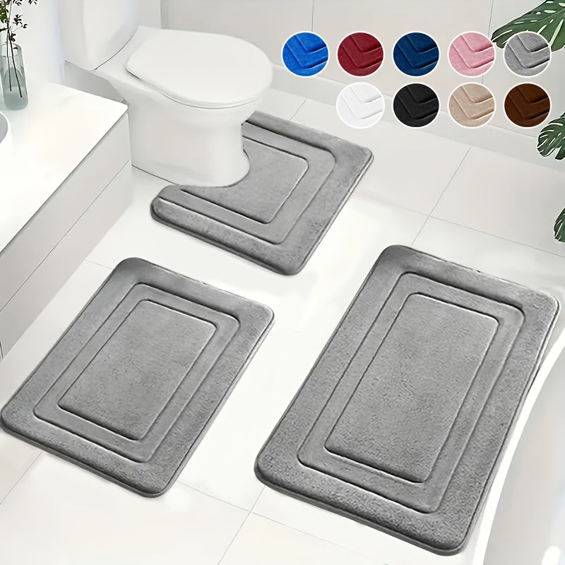 Zestaw Dywaników Łazienkowych z Memory Foam z Matą pod Toaletę Antypoślizgowy 3 Sztuki