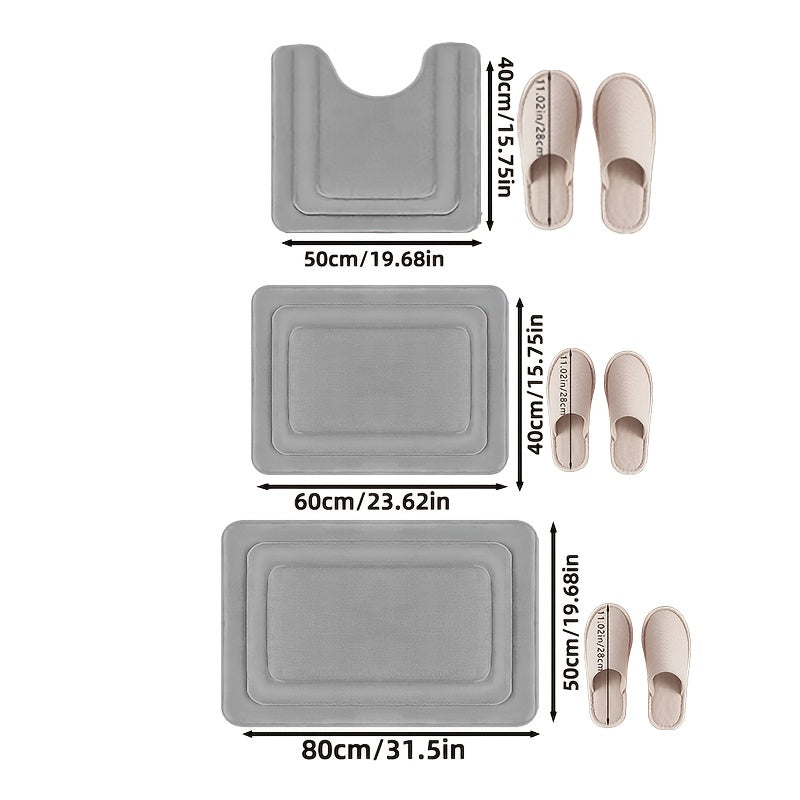 Zestaw Dywaników Łazienkowych z Memory Foam z Matą pod Toaletę Antypoślizgowy 3 Sztuki