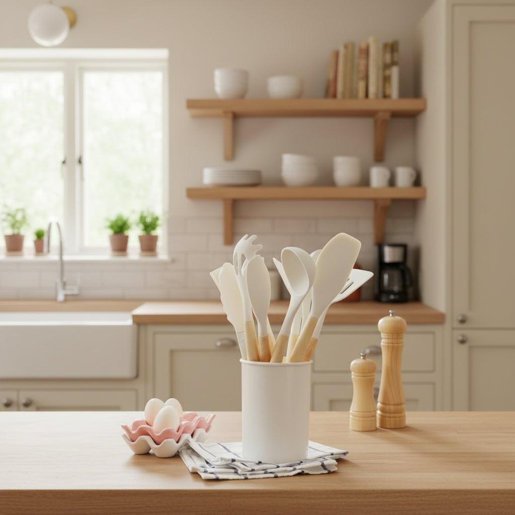 Zestaw Narzędzi Kuchennych Silikonowych z Pojemnikiem do Przechowywania