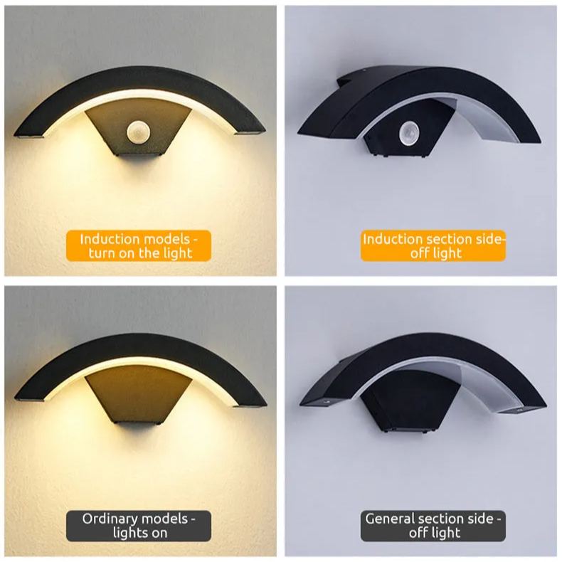 Zewnętrzna Lampa Ścienna Modern z Czujnikiem Ruchu i Łukiem Akrylowym