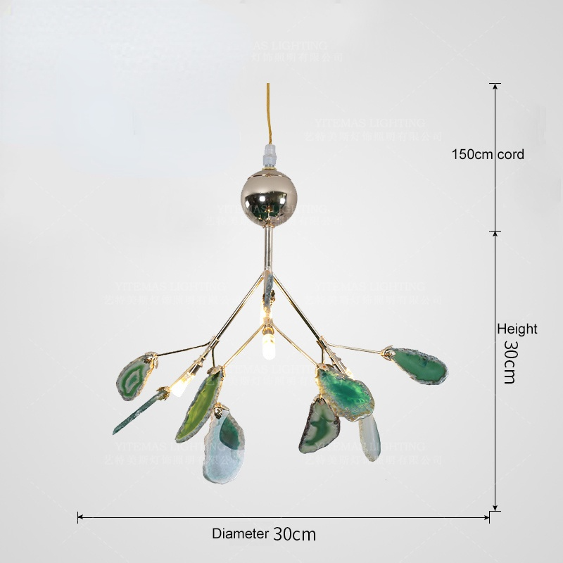 Żyrandol Art Deco z Plastrami Agatu i Gałązkami w Stylu Botanicznym