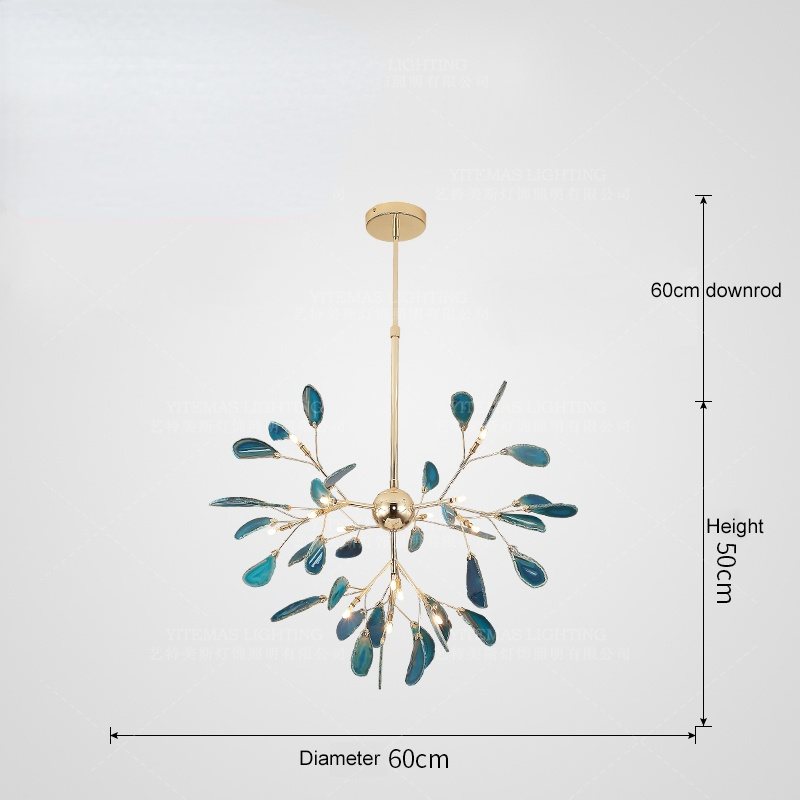 Żyrandol Art Deco z Plastrami Agatu i Gałązkami w Stylu Botanicznym
