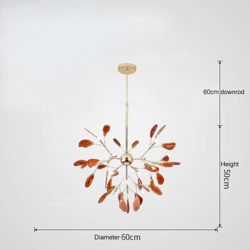 Żyrandol Art Deco z Plastrami Agatu i Gałązkami w Stylu Botanicznym