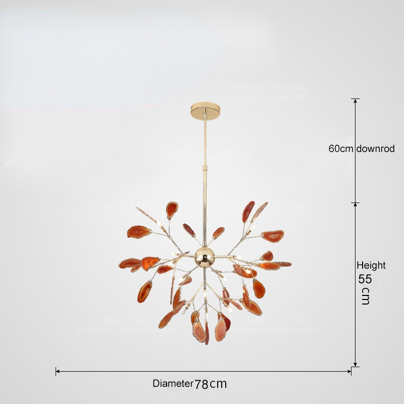 Żyrandol Art Deco z Plastrami Agatu i Gałązkami w Stylu Botanicznym
